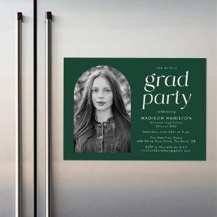 Modern Minimalist Green Photo Graduation Party Magnetic Invitation