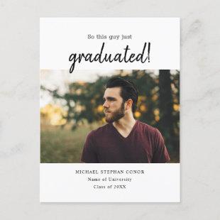 Modern minimalist guy/boy graduation photo announc announcement postcard