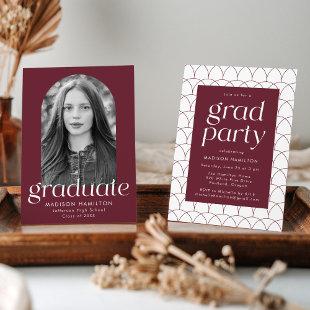 Modern Minimalist Maroon Photo Graduation Party Invitation