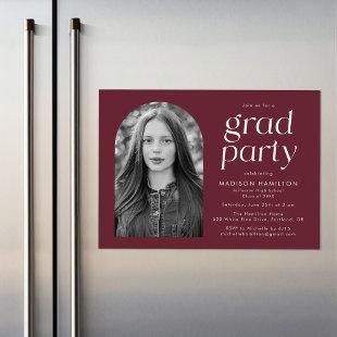 Modern Minimalist Maroon Photo Graduation Party Magnetic Invitation