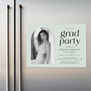 Modern Minimalist Mint Arch Photo Graduation Party Magnetic Invitation
