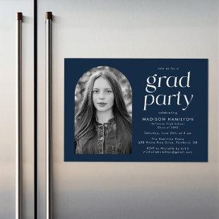 Modern Minimalist Navy Arch Photo Graduation Party Magnetic Invitation