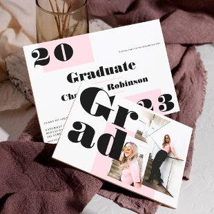 Modern minimalist pink 2 photos graduation invitation