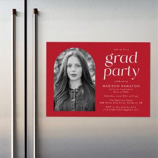 Modern Minimalist Red Arch Photo Graduation Party Magnetic Invitation