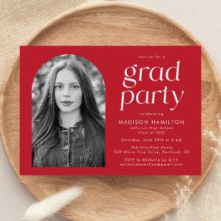 Modern Minimalist Red Photo Graduation Party Invitation