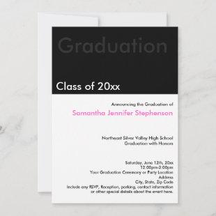 Modern Minimilast Black White Pink Graduation Invitation