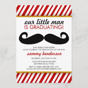 Modern Mustache Boy Graduation Invitation