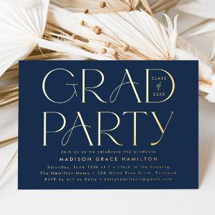 Modern Navy and Gold Typography Graduation Party Foil Invitation
