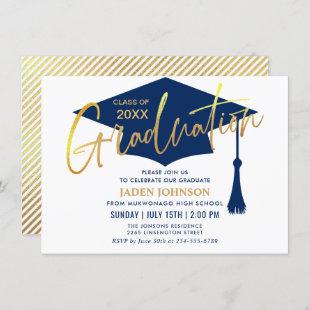 Modern Navy Blue Class of 2023 Graduation Party Invitation