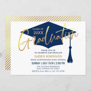 Modern Navy Blue Class of 2024 Graduation Party Invitation