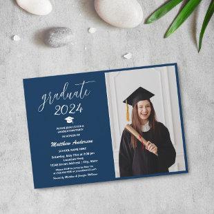 Modern Navy Blue Graduate 2024 Graduation Photo Invitation