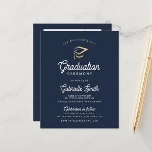 modern navy blue graduation ceremony invitation