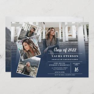 Modern navy blue minimalist photo graduation invitation