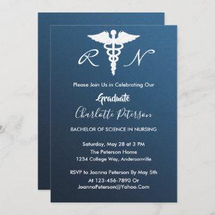 Modern Navy Blue Nurse Graduation Party Invitation
