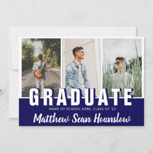 Modern Navy Graduate 3 Photo Collage Graduation Announcement