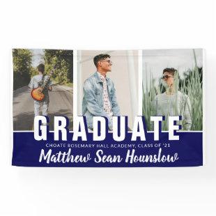 Modern Navy Graduate 3 Photo Collage Graduation Banner