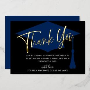 Modern Navy Graduation Gold Foil Thank You Card