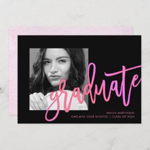 Modern Neon Ombre Typography Pink Photo Graduation Invitation