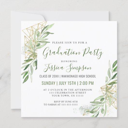 Modern Olive Branch Greenery Graduation Party Invitation