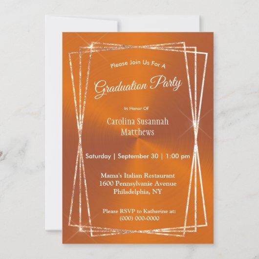 Modern Orange Glitter Frame Graduation Invitation