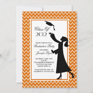 Modern Orange Graduation Invitation Silhouette
