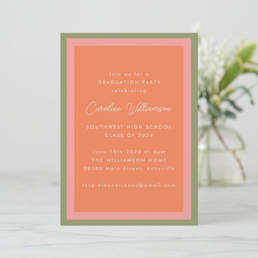 Modern Orange Green Pink Graduation Party Invitation