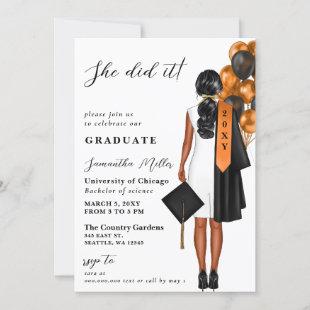 Modern Orange Photo She Did It Graduation Invitation