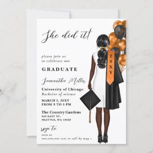 Modern Orange Photo She Did It Graduation Invitation
