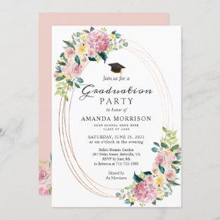 Modern Oval Frame Pastel Floral Graduation Party Invitation