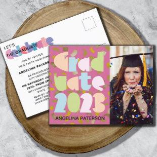 Modern Pastel & Confetti Photo Graduation Party Invitation Postcard