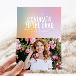 Modern pastel rainbow pink girly photo graduation invitation