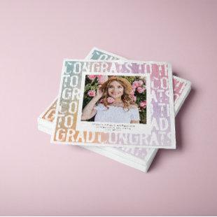 Modern pastel rainbow pink photo graduation party napkins