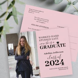 Modern photo 2024 graduate typography graduation announcement postcard