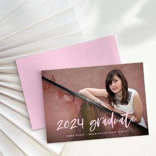 Modern Photo and Pink Handwritten Text Graduation Announcement