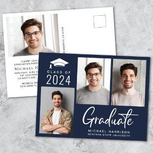 Modern Photo Class of 2024 Blue Graduation Party Invitation Postcard