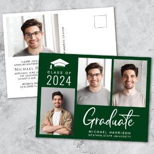 Modern Photo Class of 2024 Green Graduation Party Invitation Postcard