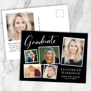 Modern Photo Collage Black Graduation Announcement Postcard
