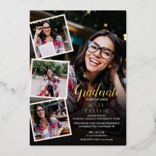 Modern Photo Collage Graduation Party Gold Foil In Foil Invitation