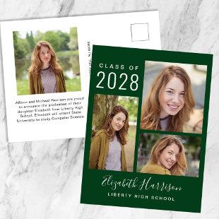 Modern Photo Collage Green Graduation Announcement Postcard
