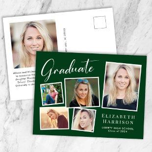 Modern Photo Collage Green Graduation Announcement Postcard