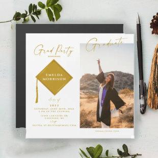 Modern Photo Gold Grad Party Magnetic Invitation