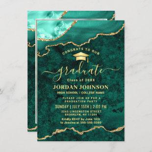Modern Photo Golden Green Marble Graduation Party Invitation