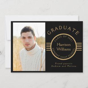 Modern Photo Graduate Gold Stripes Custom Announcement