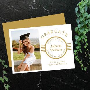 Modern Photo Graduate Gold Stripes Graduation Announcement