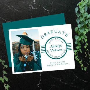 Modern Photo Graduate Green Stripes Graduation Announcement