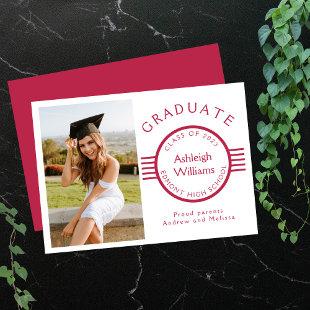 Modern Photo Graduate Magenta Stripes Graduation Announcement