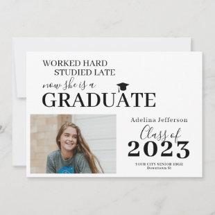 Modern photo graduate typography graduation announcement