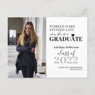 Modern photo graduate typography graduation announcement postcard
