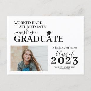 Modern photo graduate typography graduation announcement postcard