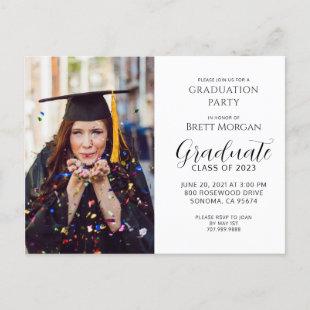 Modern Photo Graduation Cap Gown Invitation Postcard